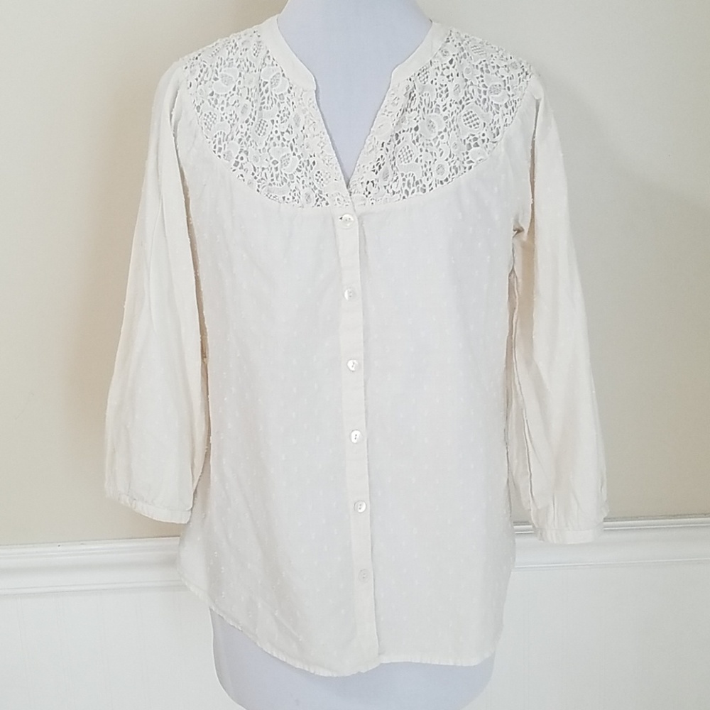 Lucky Brand Button Down Lace Neckline | S